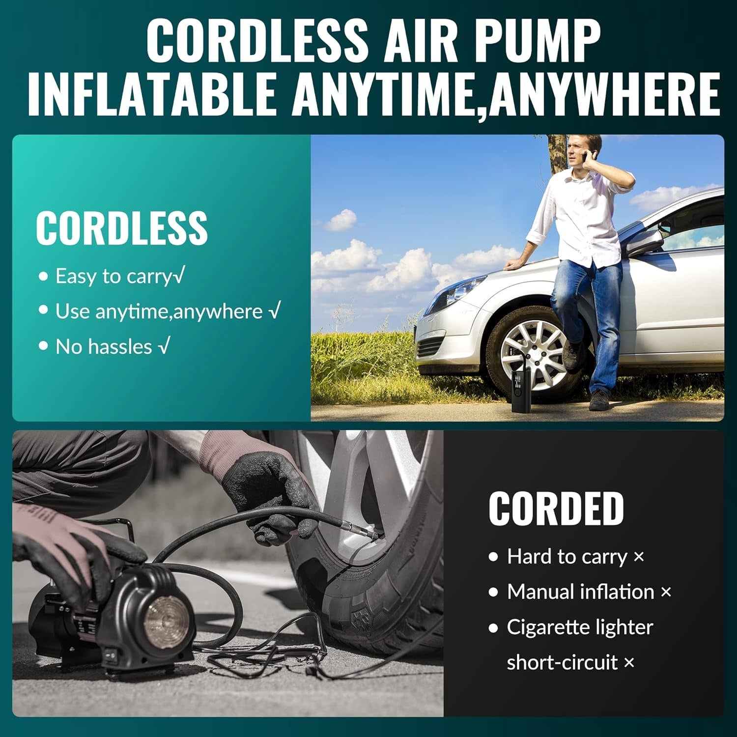 🔥Cordless Tire Inflator Portable Air Compressor 150 PSI | 10000mAh Upgrade⚡3X Faster Inflation🌟Emergency Light & Pressure Gauge【Car/Bike/Ball Pump】Cordless Tire Inflator for Motorcycle 🔥Cordless Tire Inflator Portable Air Compressor 150 PSI | 10000mAh Upgrade⚡3X Faster Inflation🌟Emergency Light & Pressure Gauge【Car/Bike/Ball Pump】Cordless Tire Inflator for Motorcycle